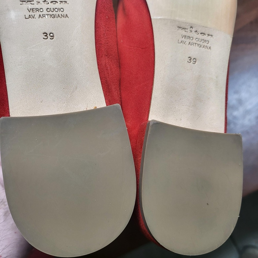 Kiton Loafer Shoes Women Size 8 Red Suede Slip On Dress Handmade‎ Leather Sole - Picture 6 of 7